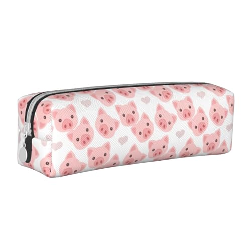 Federmäppchen, tragbar, zylindrisch, mit Reißverschluss, Kosmetiktasche aus Leder,Süßes Schwein von Tcoay