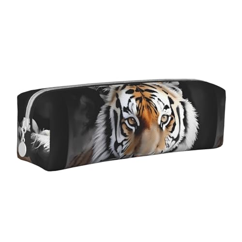 Federmäppchen, tragbar, zylindrisch, mit Reißverschluss, Kosmetiktasche aus Leder,Tiger von Tcoay