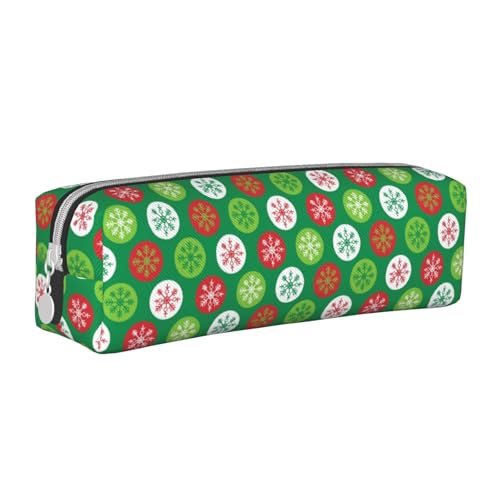 Federmäppchen, tragbar, zylindrisch, mit Reißverschluss, Kosmetiktasche aus Leder,Weihnachts-Stechpalmenbeeren-Muster von Tcoay