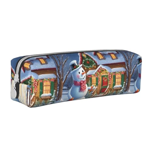 Federmäppchen, tragbar, zylindrisch, mit Reißverschluss, Kosmetiktasche aus Leder,Weihnachtsmann Schneebonbons von Tcoay