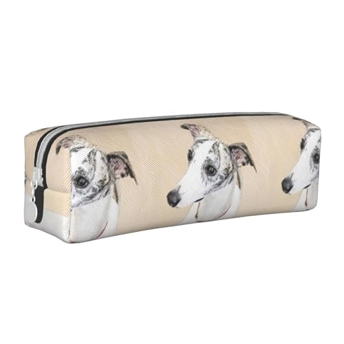 Federmäppchen, tragbar, zylindrisch, mit Reißverschluss, Kosmetiktasche aus Leder,Whippet-Hund von Tcoay