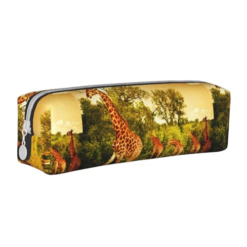 Federmäppchen, tragbar, zylindrisch, mit Reißverschluss, Kosmetiktasche aus Leder,Wilde Giraffe von Tcoay