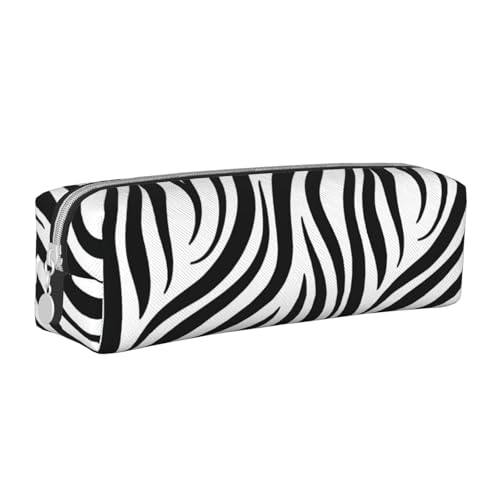 Federmäppchen, tragbar, zylindrisch, mit Reißverschluss, Kosmetiktasche aus Leder,Zebra von Tcoay