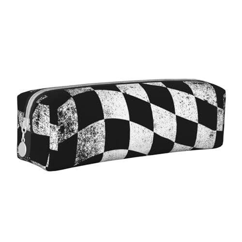 Federmäppchen, tragbar, zylindrisch, mit Reißverschluss, Kosmetiktasche aus Leder,Zielflagge von Tcoay