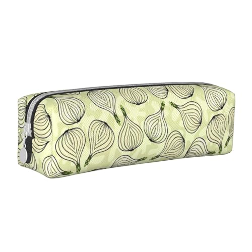 Federmäppchen, tragbar, zylindrisch, mit Reißverschluss, Kosmetiktasche aus Leder,Zwiebel von Tcoay