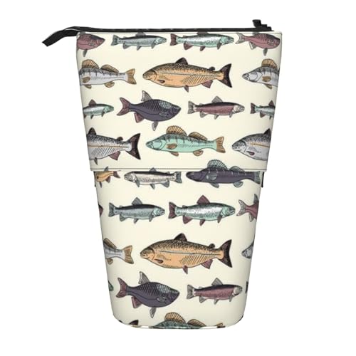 Tcoay Fischmuster, stehender Stifthalter, Schreibwarentasche, Bleistiftbeutel, Organizer, Teleskop-Federmäppchen von Tcoay