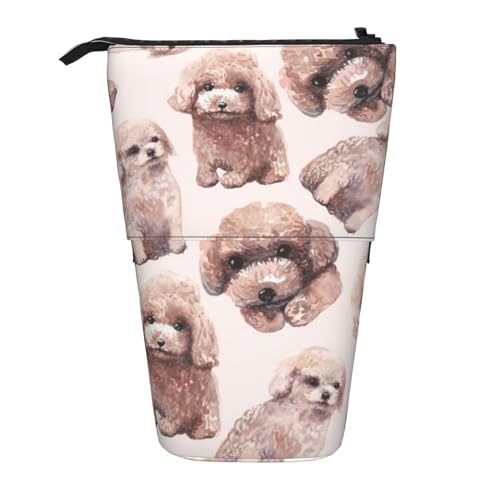 Tcoay Flauschiger Zwergpudel, stehender Stiftehalter, Schreibwarentasche, Stiftetasche, Organizer, Teleskop-Federmäppchen von Tcoay