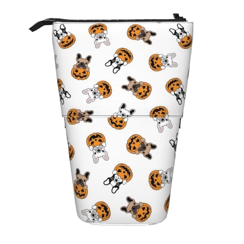 Tcoay Französische Bulldogge, Kürbis, Halloween, stehender Stiftehalter, Schreibwarentasche, Bleistifttasche, Organizer, Teleskop-Federmäppchen von Tcoay