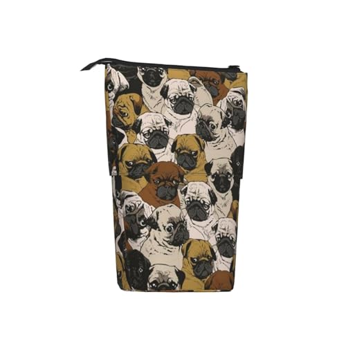 Tcoay Geselliges Mops-Muster, stehender Stifthalter, Schreibwarentasche, Bleistifttasche, Organizer, Teleskop-Federmäppchen von Tcoay