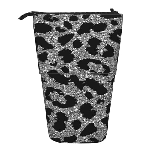 Tcoay Glitzernde Pailletten mit Leopardenmuster, stehender Stifthalter, Schreibwarentasche, Stiftetasche, Organizer, Teleskop-Federmäppchen von Tcoay