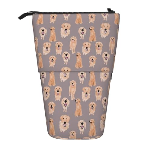 Tcoay Golden Retriever, Stehender Stiftehalter, Schreibwarentasche, Bleistiftbeutel, Organizer, Teleskop-Federmäppchen von Tcoay