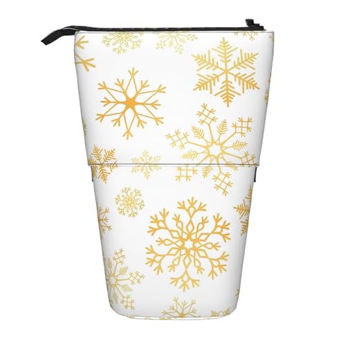 Tcoay Goldene Schneeflocke, Weihnachten, Weiß, Stehender Stiftehalter, Schreibwarentasche, Bleistiftbeutel, Organizer, Teleskop-Federmäppchen von Tcoay