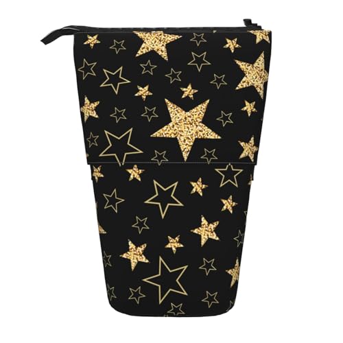 Tcoay Goldene Sterne auf schwarzem Hintergrund, stehender Stifthalter, Schreibwarentasche, Stiftetasche, Organizer, Teleskop-Federmäppchen von Tcoay