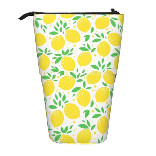 Tcoay Grünes Blatt, gelbes Zitronenmuster, stehender Stiftehalter, Schreibwarentasche, Stiftetasche, Organizer, Teleskop-Stifteetui von Tcoay