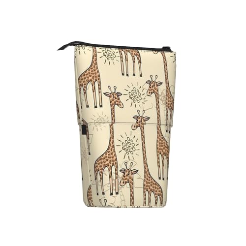 Tcoay Handgezeichneter Giraffendruck, stehender Stiftehalter, Schreibwarentasche, Stiftetasche, Organizer, Teleskop-Stifteetui von Tcoay