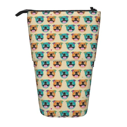 Tcoay Happy Staffy Cream, stehender Stifthalter, Schreibwarentasche, Stiftetasche, Organizer, Teleskop-Federmäppchen von Tcoay