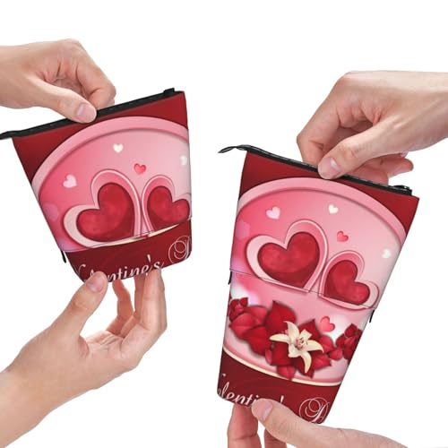 Tcoay Happy Valentine's Day, Stehender Stifthalter, Schreibwarentasche, Bleistiftbeutel, Organizer, Teleskop-Federmäppchen von Tcoay
