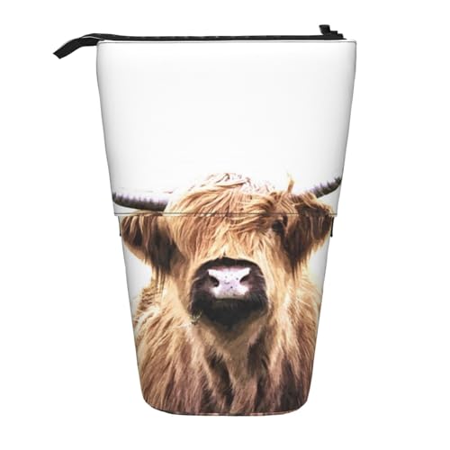 Tcoay Highland Cow Portrait, Stehender Stiftehalter, Schreibwarentasche, Stiftetasche, Organizer, Teleskop-Federmäppchen von Tcoay