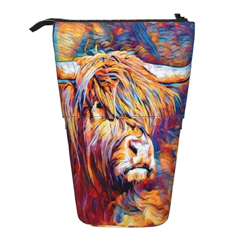 Tcoay Highland Cow Printed, Stehender Stiftehalter, Schreibwarentasche, Stiftetasche, Organizer, Teleskop-Stifteetui von Tcoay