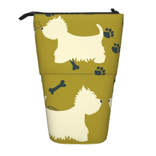 Tcoay Hundesilhouette West Highland Animal West, stehender Stiftehalter, Schreibwarentasche, Stiftetasche, Organizer, Teleskop-Stifteetui von Tcoay