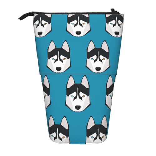 Tcoay Husky-Gesicht-Hundemuster, stehender Stiftehalter, Schreibwarentasche, Bleistiftbeutel, Organizer, Teleskop-Federmäppchen von Tcoay