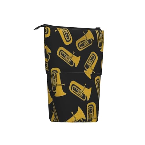 Tcoay Isoliertes Tuba-Musikinstrument, stehender Bleistifthalter, Schreibwarentasche, Bleistiftbeutel, Organizer, Teleskop-Federmäppchen von Tcoay