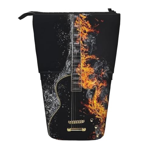Tcoay Kalte Akustikgitarre in Flammen, stehender Stifthalter, Schreibwarentasche, Stiftetasche, Organizer, Teleskop-Stifteetui von Tcoay