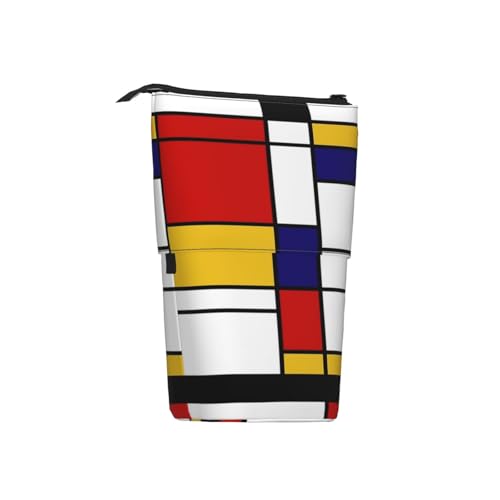 Tcoay Künstlerische Farbkomposition im Mondrian-Stil, Rot, stehender Stiftehalter, Schreibwarentasche, Stiftetasche, Organizer, Teleskop-Federmäppchen von Tcoay