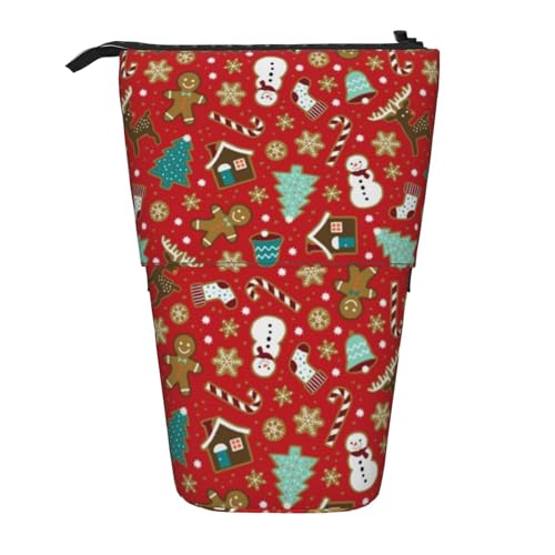 Tcoay Lebkuchenmann, Schneemann, Zuckerstange, Süßigkeiten, Rot, Weihnachten, Stehender Stiftehalter, Schreibwarentasche, Stiftetasche, Organizer, Teleskop-Federmäppchen von Tcoay