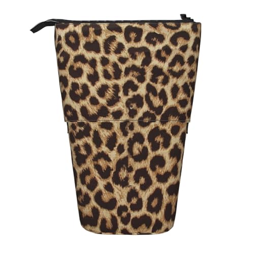 Tcoay Leopardenmuster, stehender Stifthalter, Schreibwarentasche, Bleistiftbeutel, Organizer, Teleskop-Federmäppchen von Tcoay