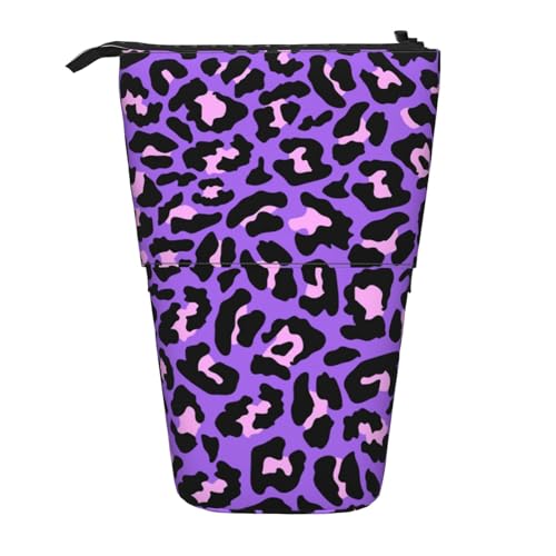 Tcoay Lila und rosa Leopardenmuster, stehender Stiftehalter, Schreibwarentasche, Stiftetasche, Organizer, Teleskop-Stifteetui von Tcoay