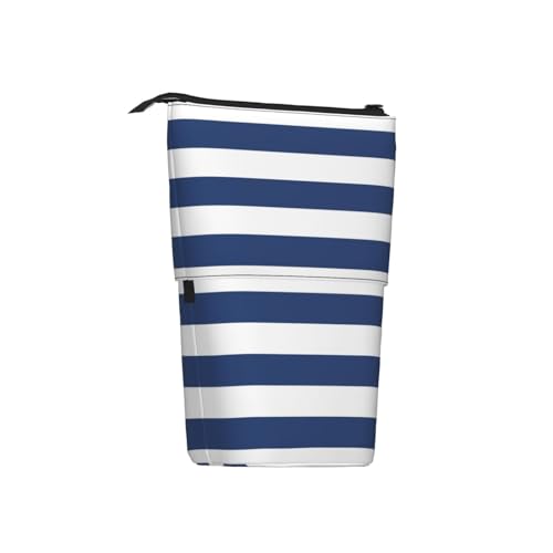 Tcoay Marineblau-weiß gestreift, stehender Stiftehalter, Schreibwarentasche, Stiftetasche, Organizer, Teleskop-Stifteetui von Tcoay