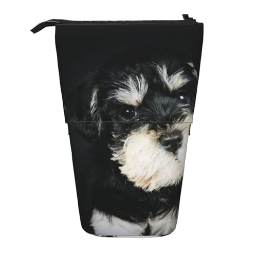 Tcoay Miniatur-Schnauzer-Welpe, stehender Stiftehalter, Schreibwarentasche, Stiftetasche, Organizer, Teleskop-Federmäppchen von Tcoay