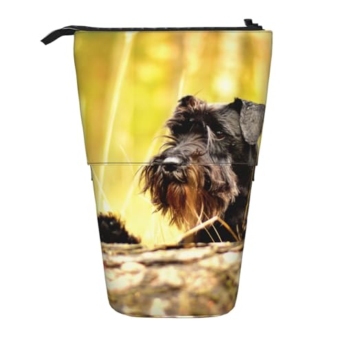 Tcoay Miniaturschnauzer-Haustiere, Schwarze Hunde, stehender Stiftehalter, Schreibwarentasche, Bleistiftbeutel, Organizer, Teleskop-Federmäppchen von Tcoay