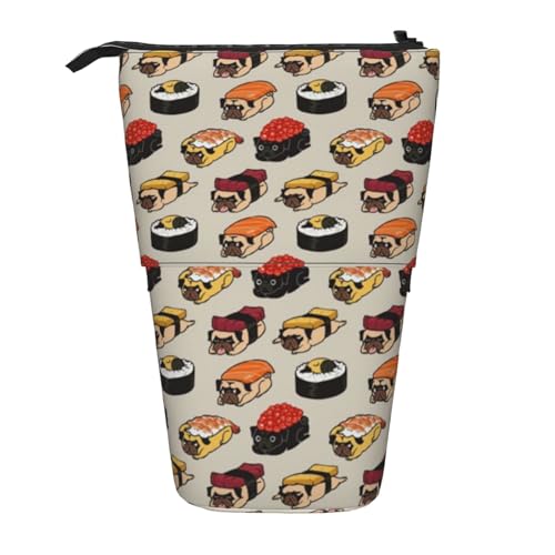 Tcoay Mops-Hundemuster, Sushi, süß, stehender Stiftehalter, Schreibwarentasche, Bleistifttasche, Organizer, Teleskop-Federmäppchen von Tcoay