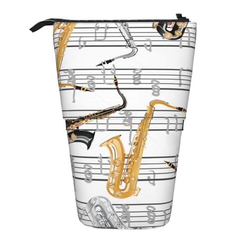 Tcoay Musiknoten-Saxophone, stehender Bleistifthalter, Schreibwarentasche, Bleistiftbeutel, Organizer, Teleskop-Federmäppchen von Tcoay