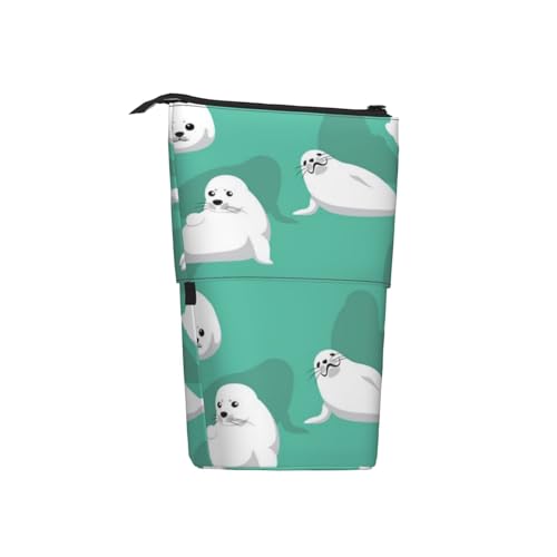 Tcoay Niedliche Robbe, stehender Stifthalter, Schreibwarentasche, Bleistiftbeutel, Organizer, Teleskop-Federmäppchen von Tcoay