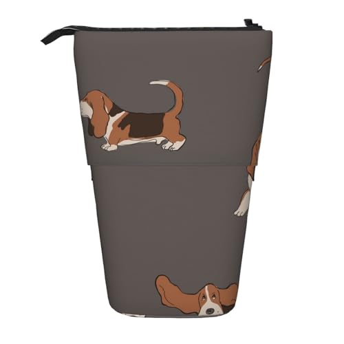 Tcoay Niedlicher Basset Hound, stehender Stifthalter, Schreibwarentasche, Bleistiftbeutel, Organizer, Teleskop-Federmäppchen von Tcoay