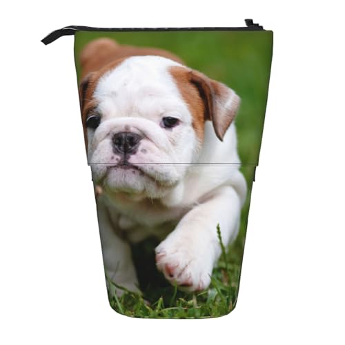 Tcoay Niedlicher Bulldoggenwelpe, stehender Stiftehalter, Schreibwarentasche, Bleistiftbeutel, Organizer, Teleskop-Federmäppchen von Tcoay