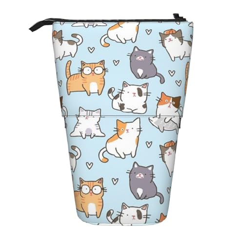 Tcoay Niedlicher Katzendruck, stehender Stiftehalter, Schreibwarentasche, Bleistiftbeutel, Organizer, Teleskop-Federmäppchen von Tcoay