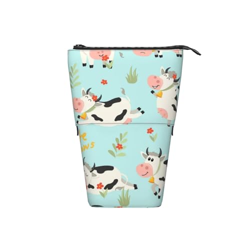 Tcoay Niedlicher Kuh-Druck, stehender Stifthalter, Schreibwarentasche, Bleistiftbeutel, Organizer, Teleskop-Federmäppchen von Tcoay