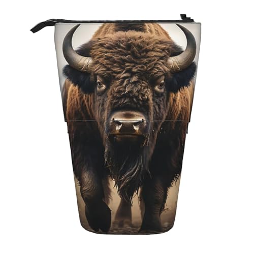 Tcoay Nordamerikanischer Bison, stehender Stiftehalter, Schreibwarentasche, Stiftetasche, Organizer, Teleskop-Stifteetui von Tcoay