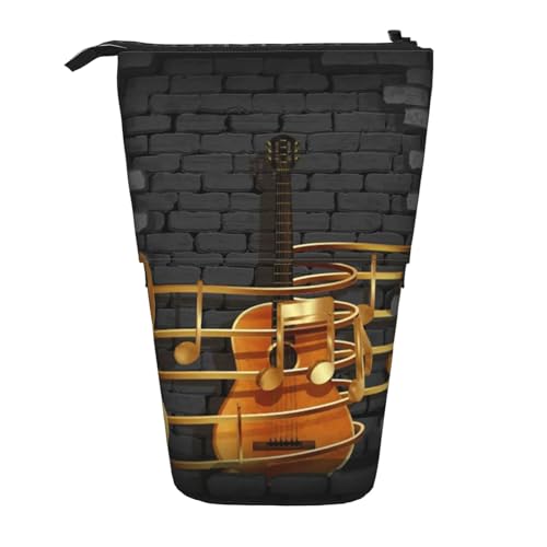 Tcoay Notengitarren-Druck, stehender Stiftehalter, Schreibwarentasche, Bleistiftbeutel, Organizer, Teleskop-Federmäppchen von Tcoay