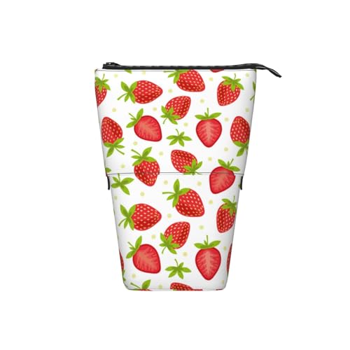 Tcoay Obst, Erdbeeren, Erdbeermuster, stehender Stiftehalter, Schreibwarentasche, Bleistifttasche, Organizer, Teleskop-Federmäppchen von Tcoay