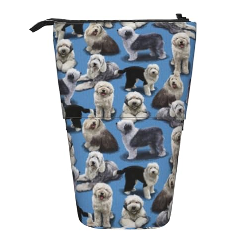 Tcoay Old English Sheepdog, Stehender Stiftehalter, Schreibwarentasche, Stiftetasche, Organizer, Teleskop-Stifteetui von Tcoay