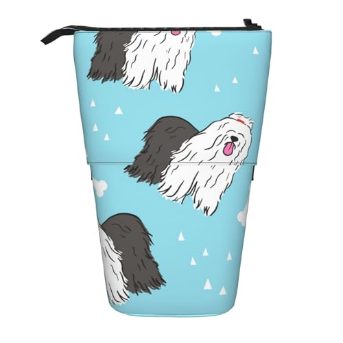 Tcoay Old English Sheepdog Muster, Stehender Stiftehalter, Schreibwarentasche, Stiftetasche, Organizer, Teleskop-Federmäppchen von Tcoay