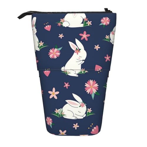 Tcoay Osterhasen mit Blumen Ostern, stehender Stifthalter, Schreibwarentasche, Stiftetasche, Organizer, Teleskop-Stifteetui von Tcoay