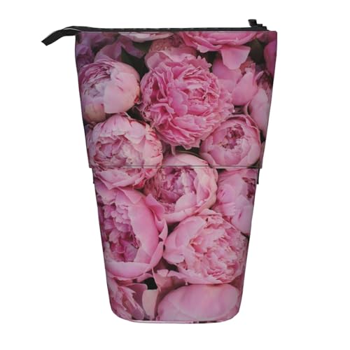 Tcoay Pink Peony, Stehender Stiftehalter, Schreibwarentasche, Bleistifttasche, Organizer, Teleskop-Federmäppchen von Tcoay