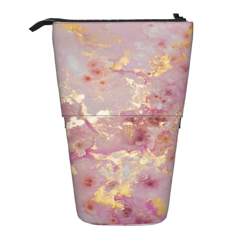 Tcoay Rosa Marmor-Texturdruck, stehender Stifthalter, Schreibwarentasche, Stiftetasche, Organizer, Teleskop-Stifteetui von Tcoay