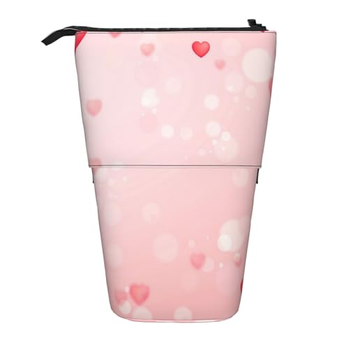 Tcoay Rosa mit Herzmuster, stehender Stifthalter, Schreibwarentasche, Bleistiftbeutel, Organizer, Teleskop-Federmäppchen von Tcoay